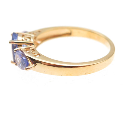 925 Sterling Silver Gold Plated Real Oval & Pear-Cut Tanzanite Ring Size 8