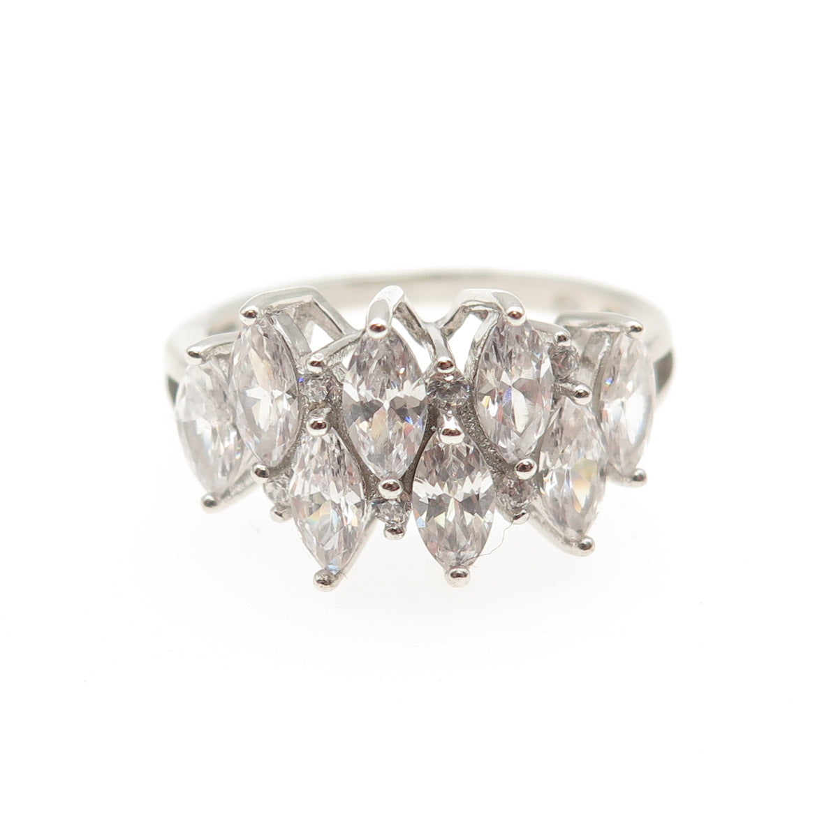 925 Sterling Silver Marquise & Round-Cut C Z Ring Size 8