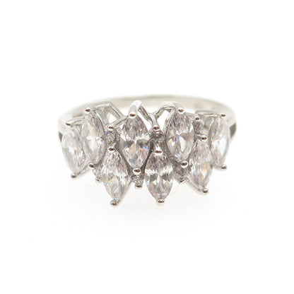 925 Sterling Silver Marquise & Round-Cut C Z Ring Size 8