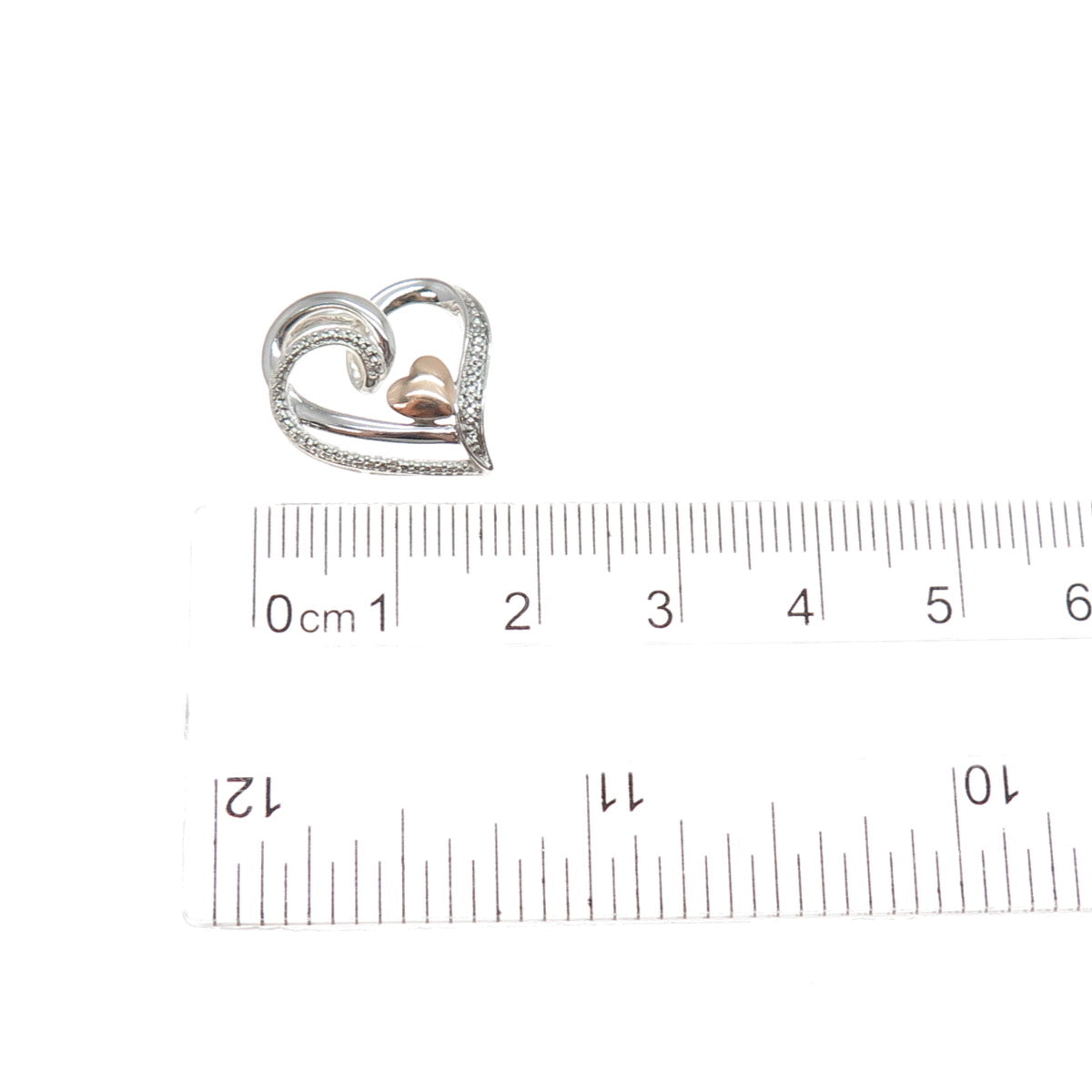 JANE SEYMOUR 10K Gold 925 Sterling Silver Real Diamond Heart Mini Slide Pendant