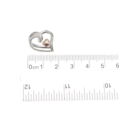JANE SEYMOUR 10K Gold 925 Sterling Silver Real Diamond Heart Mini Slide Pendant