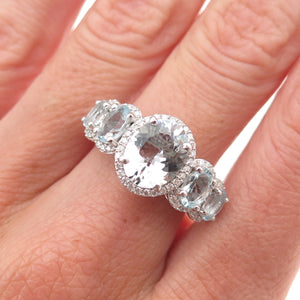 D'Joy 925 Sterling Silver Real Aquamarine & Moissanite Ring Size 7