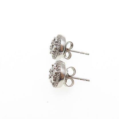 925 Sterling Silver Real Round-Cut Diamond Stud Earrings