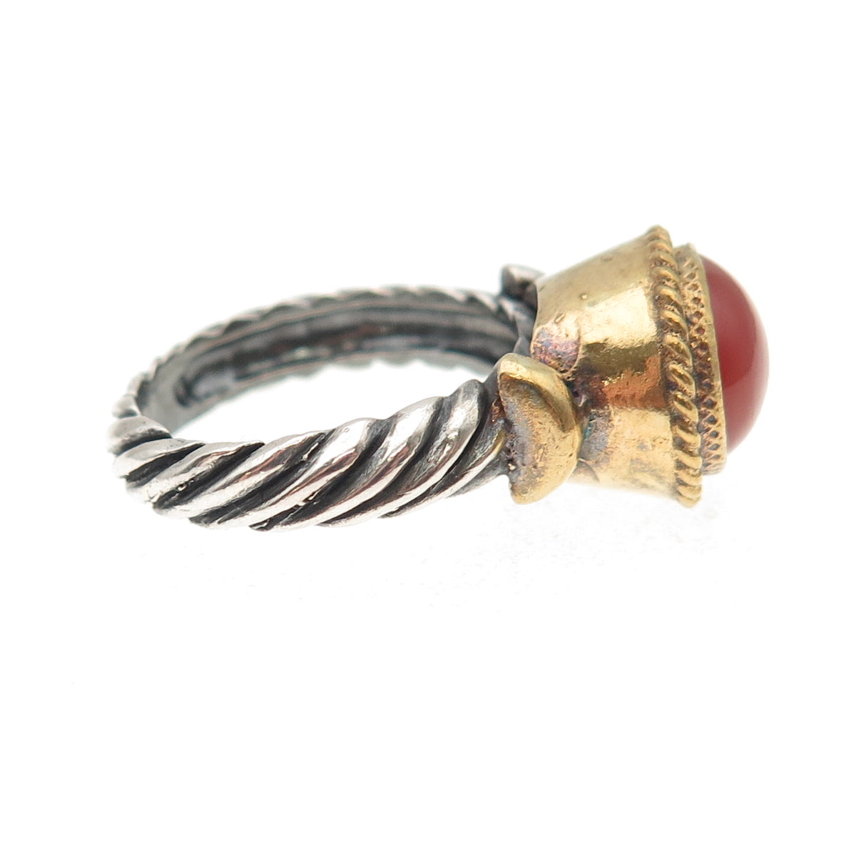 925 Sterling Silver 24K Gold Filled Vintage Real Carnelian Ring Size 6.25