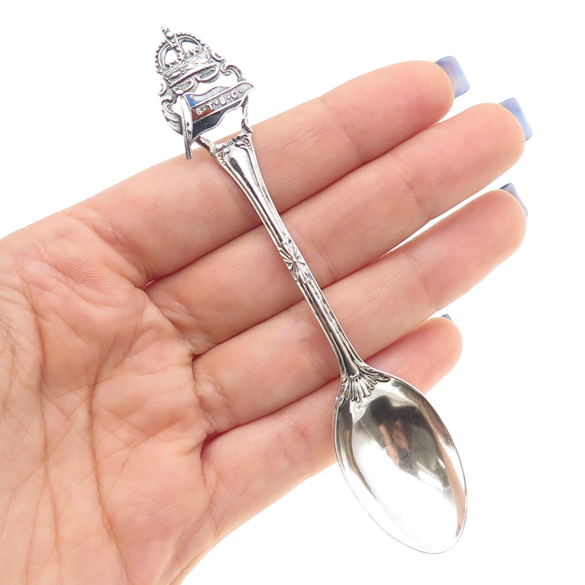 925 Sterling Silver Antique Art Deco Enamel GTBC Flag Coffee Spoon