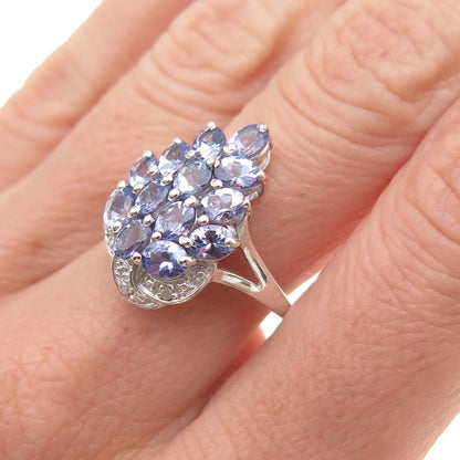 Chuck Clemency 925 Sterling Silver Real Tanzanite & White Topaz Ring Size 8