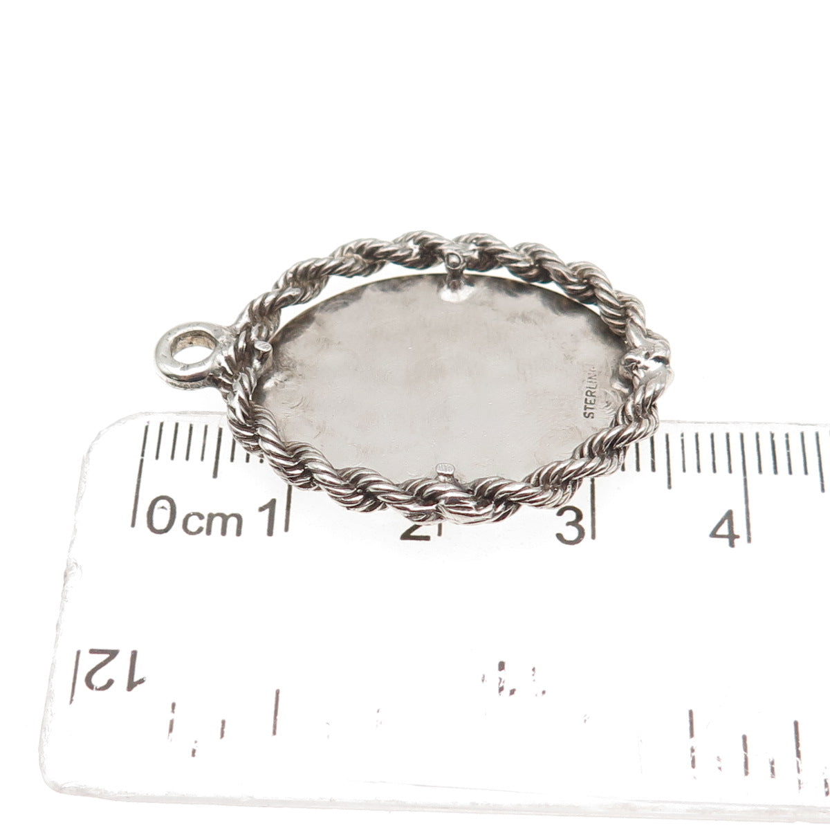 925 Sterling Silver Vintage Oval Tag Twisted Rope Oxidized Charm Pendant