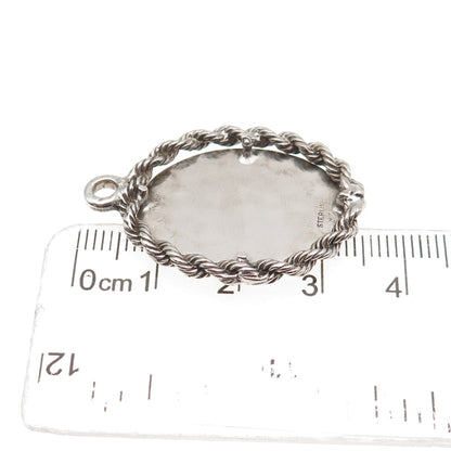 925 Sterling Silver Vintage Oval Tag Twisted Rope Oxidized Charm Pendant