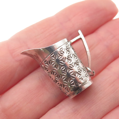 925 Sterling Silver Antique China Pitcher Oxidized 3D Mini Charm Pendant