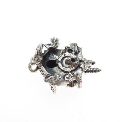 925 Sterling Silver Antique Cuckoo Clock Oxidized Minimalist Charm Pendant
