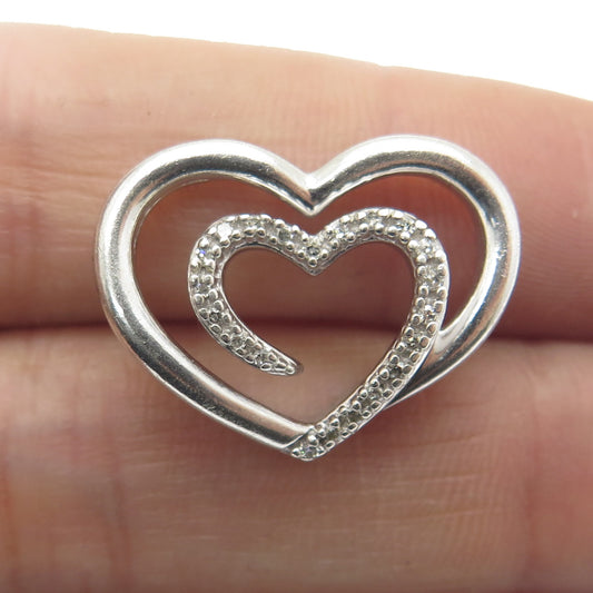 SLV SADYE L VASSIL 925 Sterling Silver Diamond Heart Slide Pendant