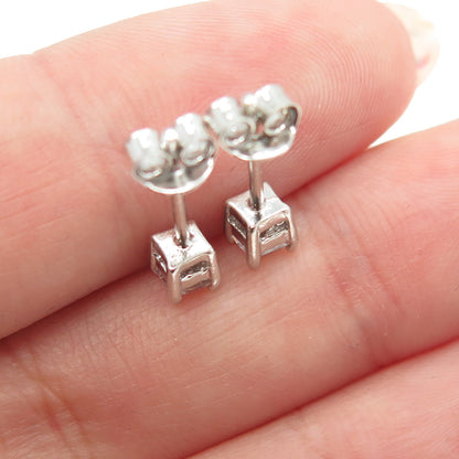 925 Sterling Silver Princess-Cut Shaped C Z Stud Earrings