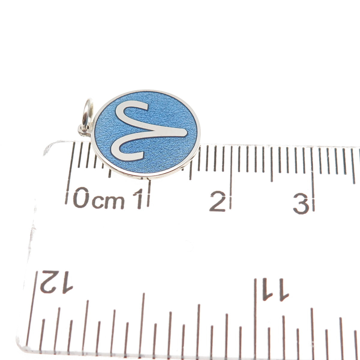 925 Sterling Silver Blue Enamel Aries Zodiac Sign Round Tag Mini Charm Pendant