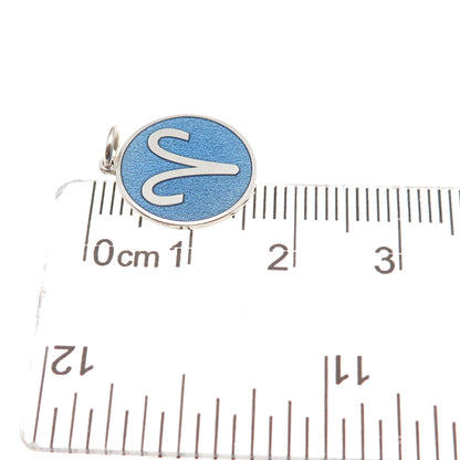 925 Sterling Silver Blue Enamel Aries Zodiac Sign Round Tag Mini Charm Pendant