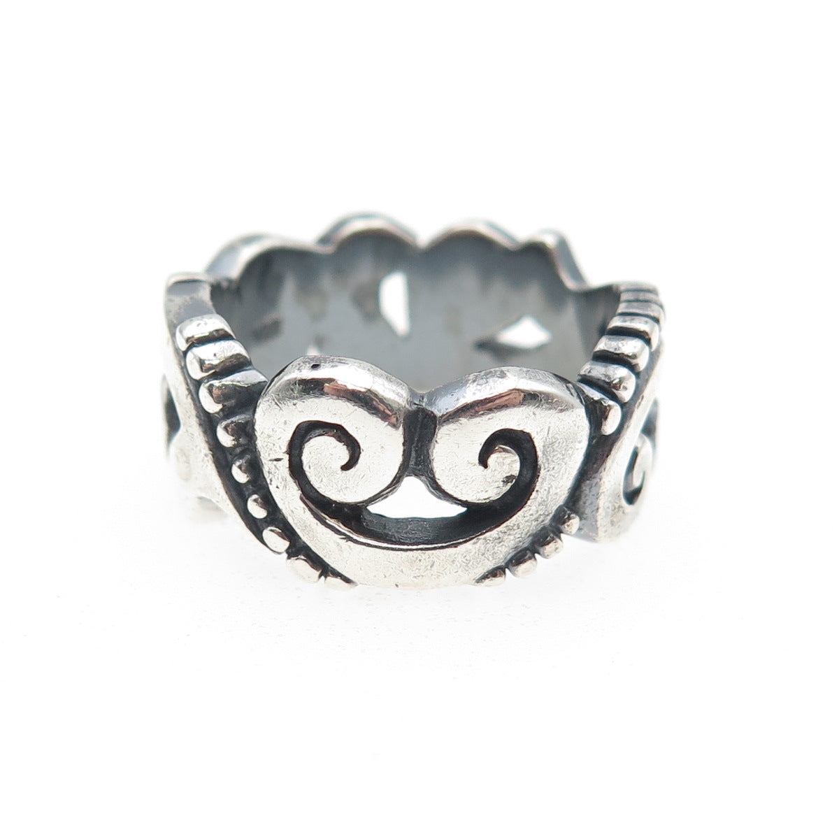 BRIGHTON 925 Sterling Silver Vintage Modernist Heart Oxidized Ring Size 6.25
