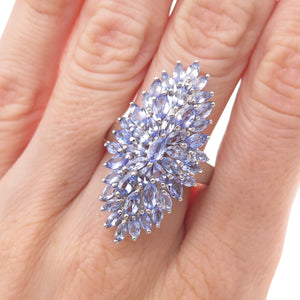 D'Joy 925 Sterling Silver Real Marquise-Cut Tanzanite Ring Size 8.25