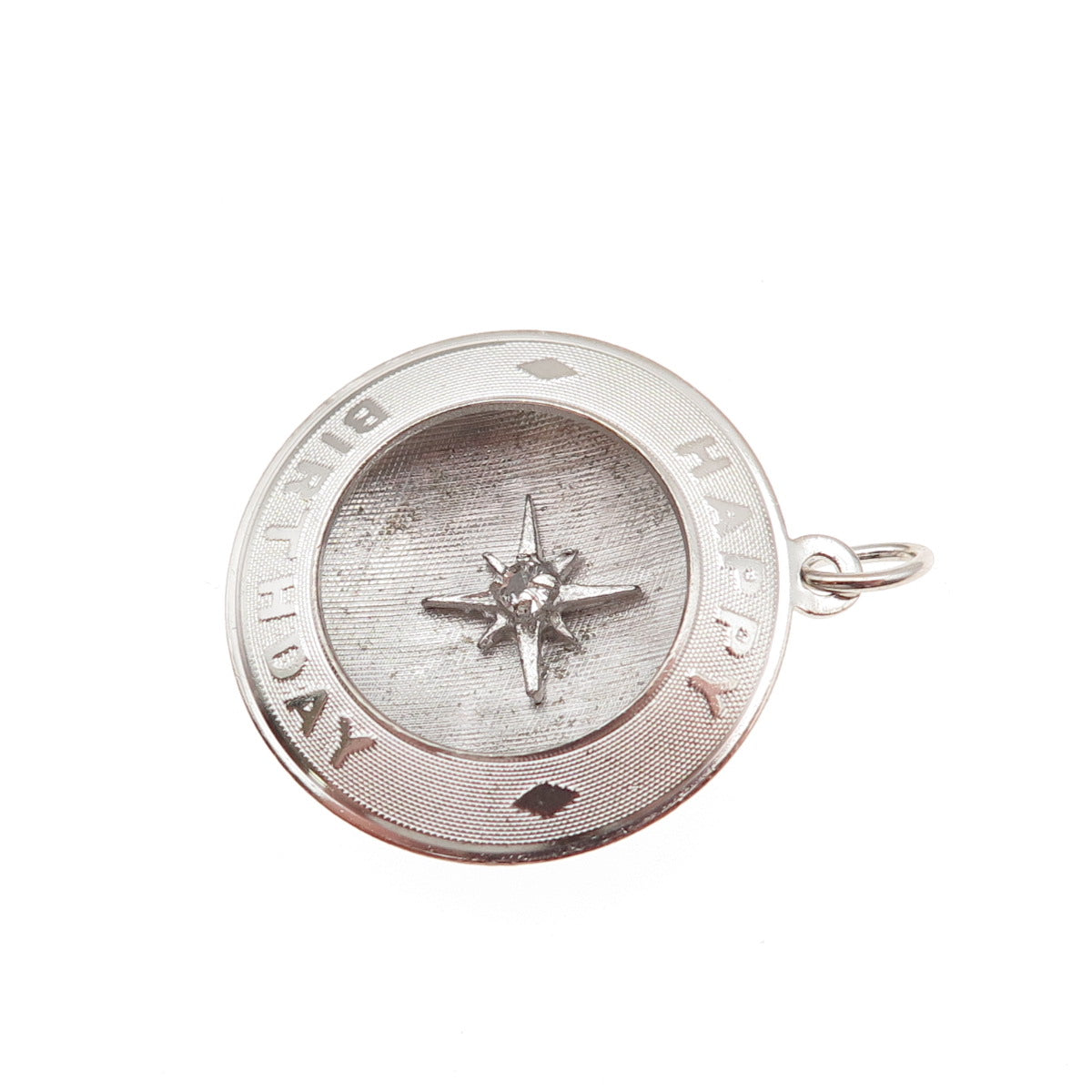 Mark Mercy 925 Sterling Silver Vintage Rhinestone Happy Birthday Charm Pendant
