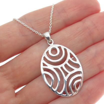925 Sterling Silver Italy Modernist Ornate Oval Cable Chain Necklace 18"