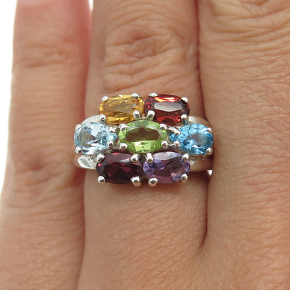 925 Sterling Silver Vintage Topaz Amethyst Citrine Peridot & Garnet Ring Size 6