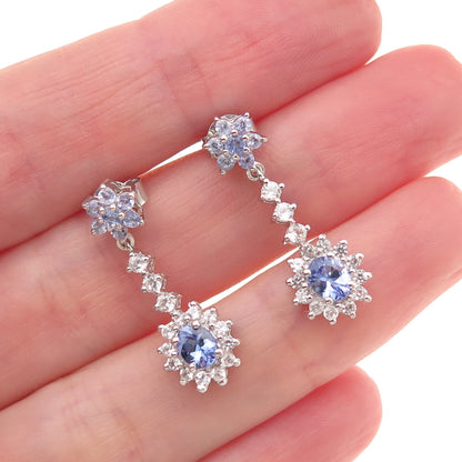Chuck Clemency 925 Sterling Silver Real Tanzanite & White Topaz Dangle Earrings