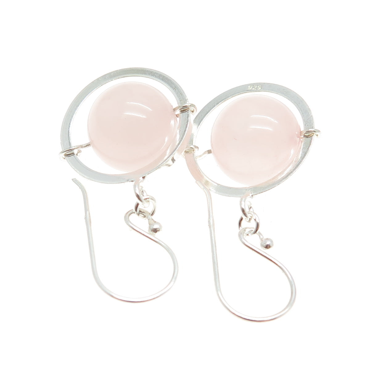 925 Sterling Silver Real Rose Quartz Saturn Dangling Earrings