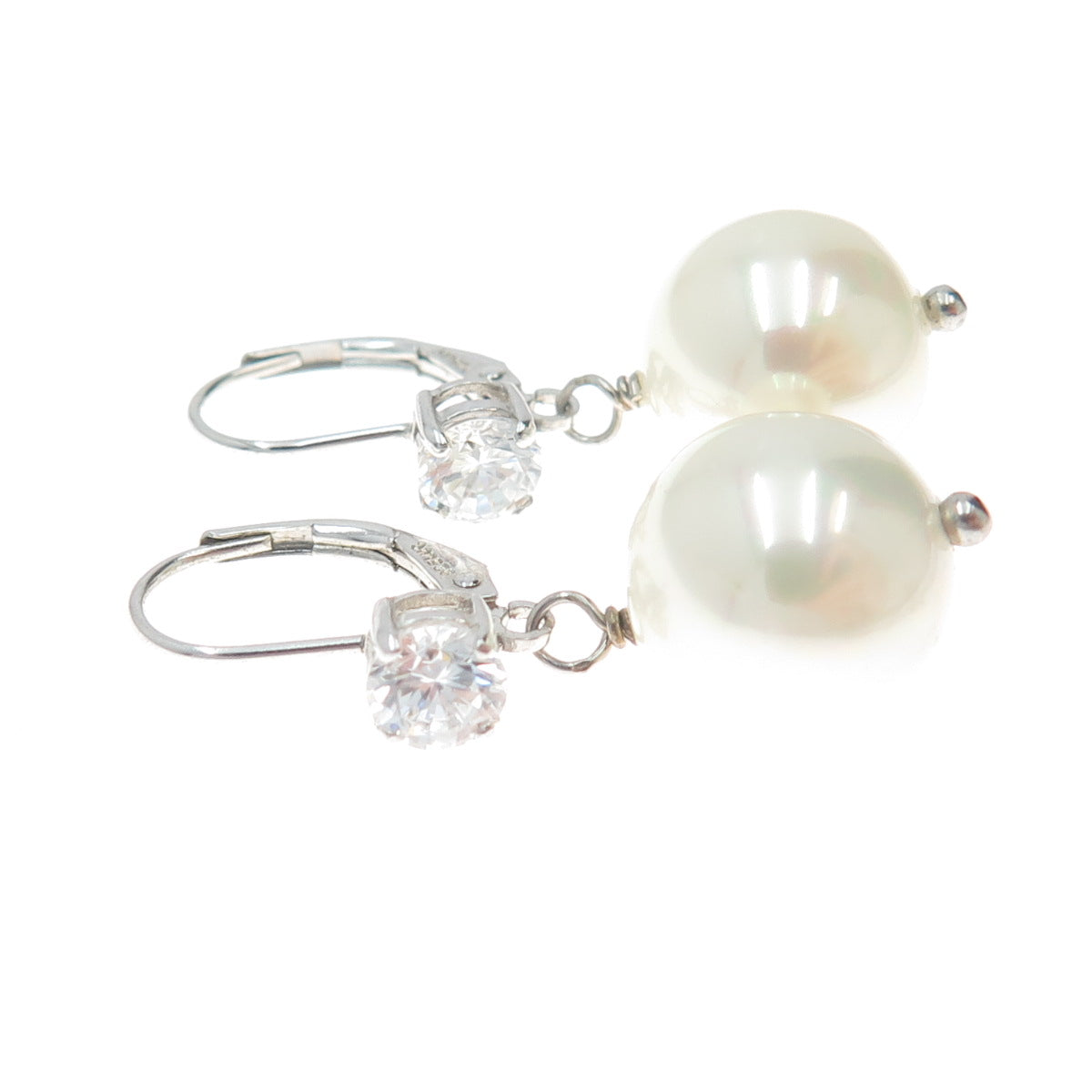 LUCAS LAMETH LUC 925 Sterling Silver Real Pearl & C Z Dangle Earrings