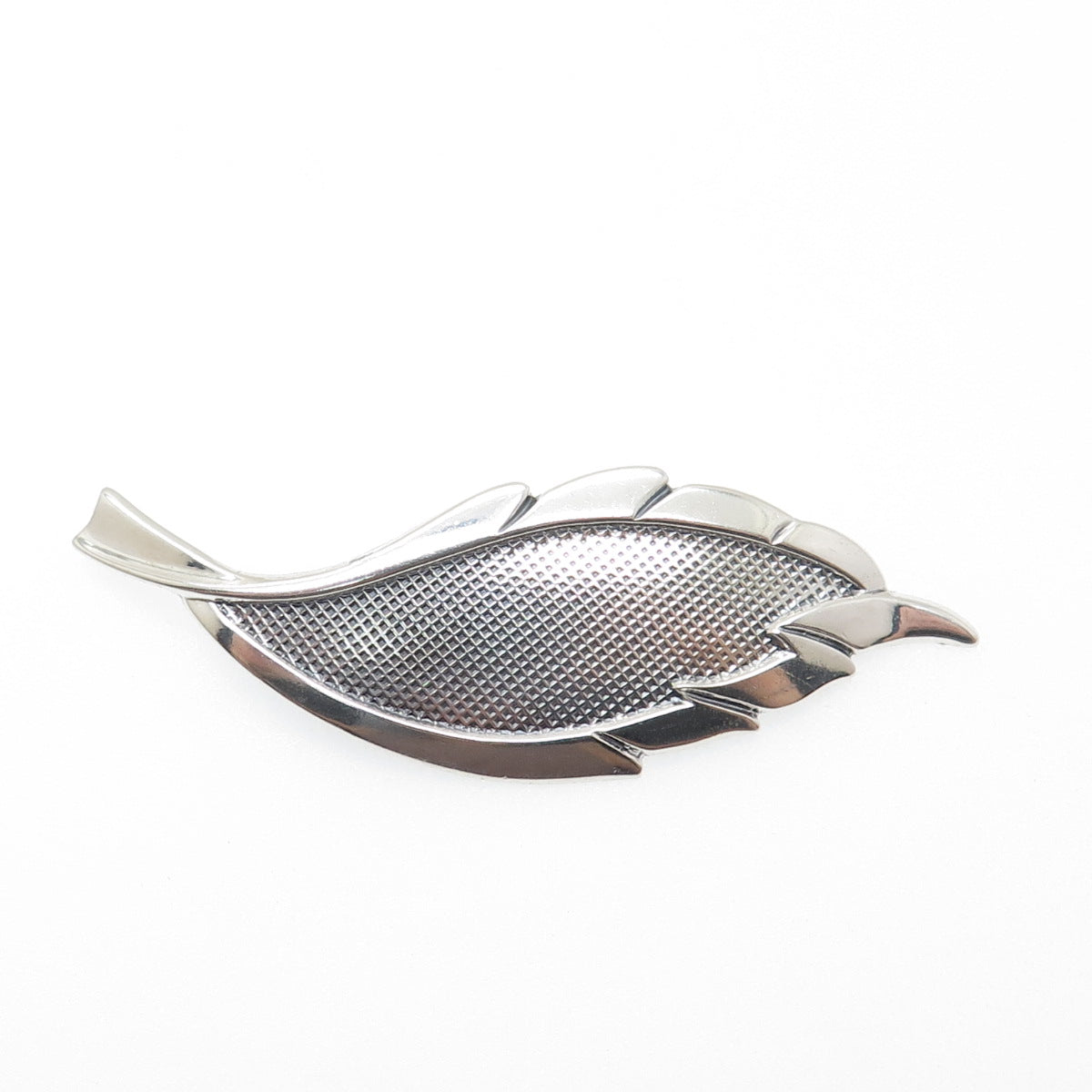 BEAU 925 Sterling Silver Vintage Floral Leaf / Feather Pin Brooch