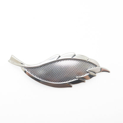 BEAU 925 Sterling Silver Vintage Floral Leaf / Feather Pin Brooch