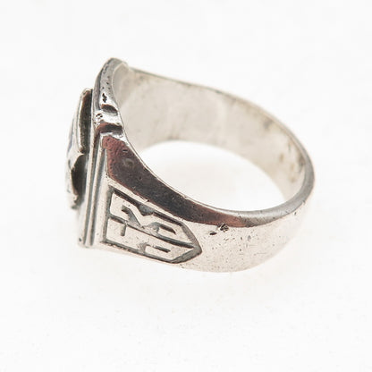 925 Sterling Silver Vintage 1953 Enamel Greeley School Oxidized Ring Size 9