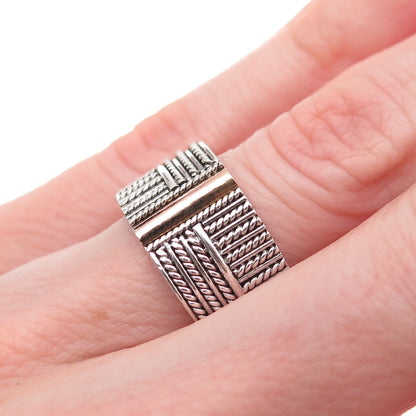 925 Sterling Silver 2-Tone Vintage Modernist Oxidized Ring Size 6.5