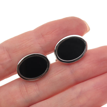 Walter E Hayward 925 Sterling Silver Vintage Real Black Onyx Oval Cufflinks