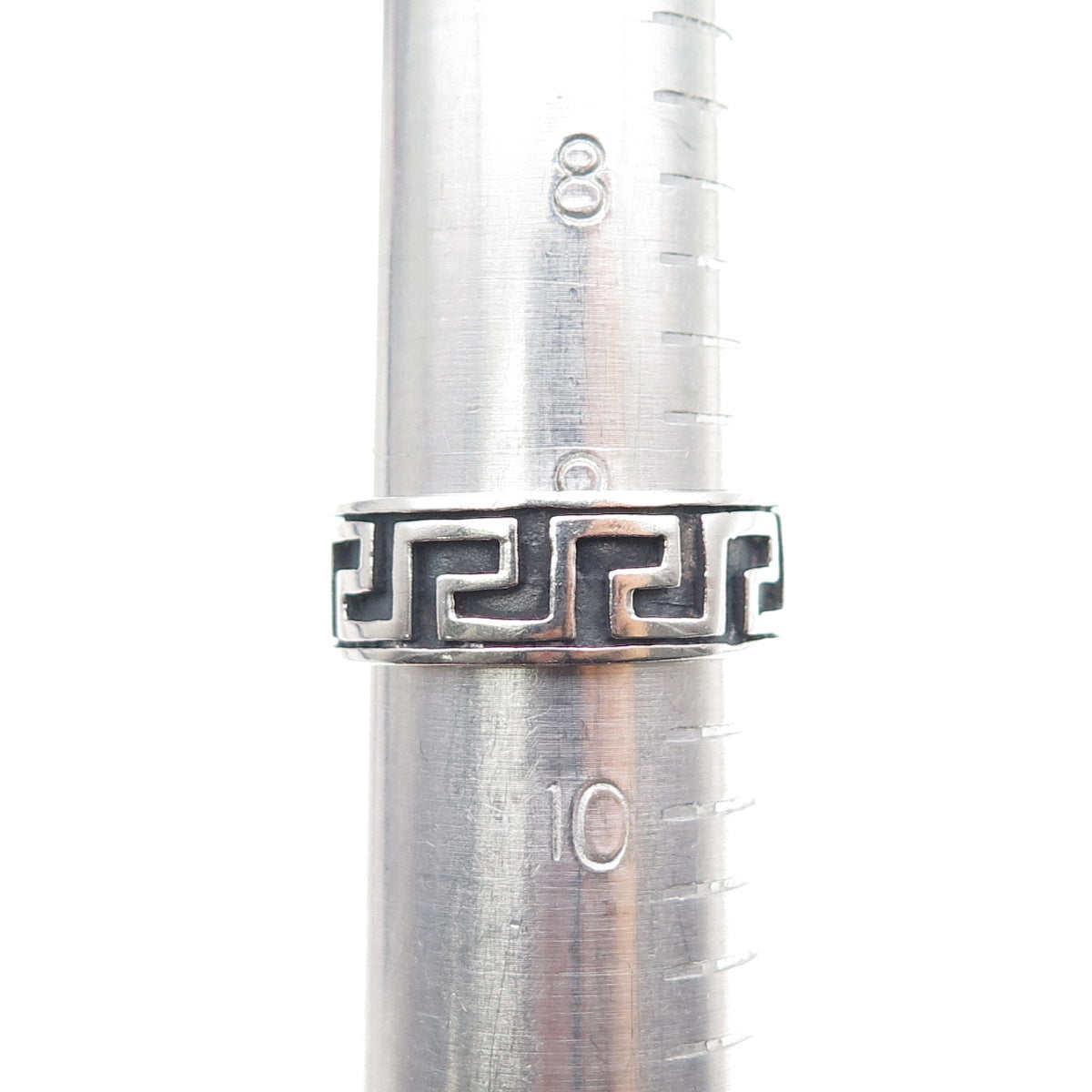925 Sterling Silver Vintage Greek Key Oxidized Band Ring Size 9.5