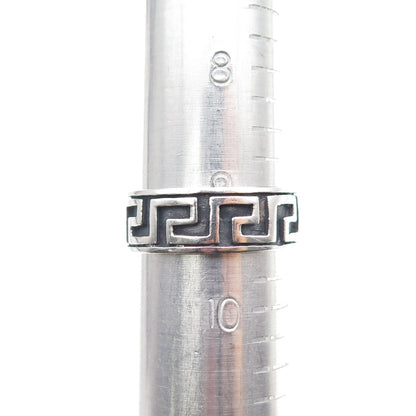 925 Sterling Silver Vintage Greek Key Oxidized Band Ring Size 9.5