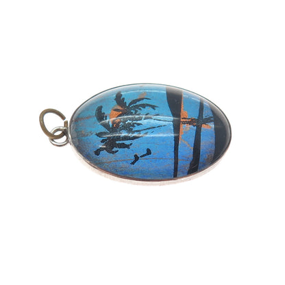 925 Sterling Silver Antique Art Deco Monarch Butterfly Wing Landscape Pendant