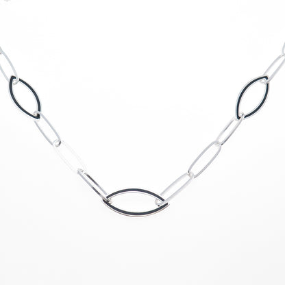 925 Sterling Vintage Italy Black Onyx Modernist Paperclip Chain Necklace 24"