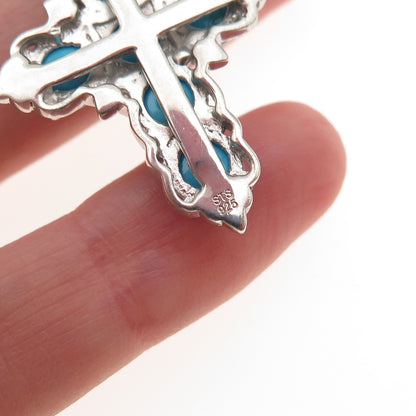 Chuck Clemency 925 Sterling Silver Real Turquoise Cross Cable Chain Necklace 20"