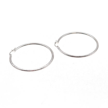 925 Sterling Silver Vintage Textured Tube Hoop Earrings