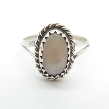 Old Pawn 925 Sterling Silver Vintage Southwestern Mother-of-Pearl Ring Size 4.25