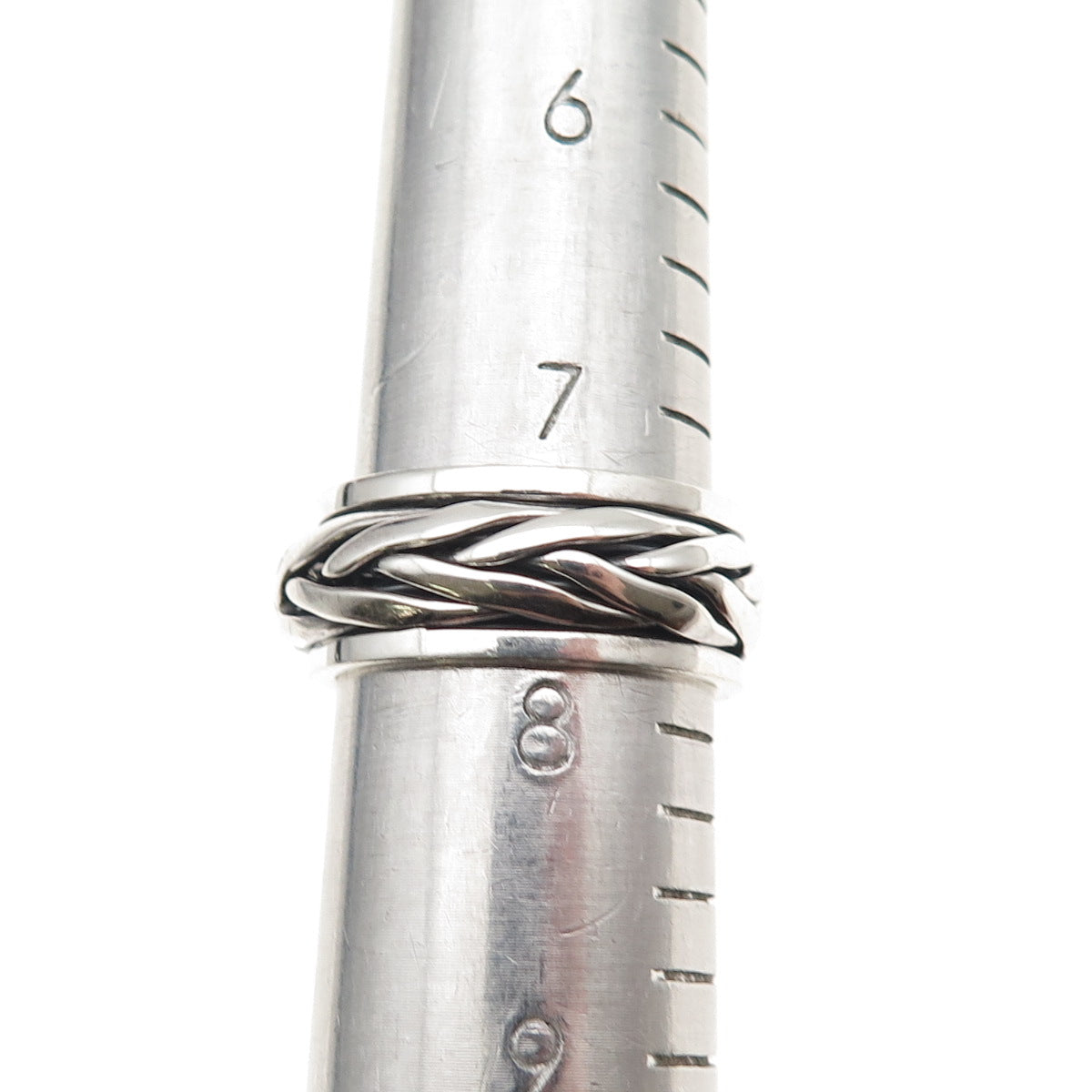 925 Sterling Silver Vintage Braided Oxidized Rotating Band Ring Size 7.75