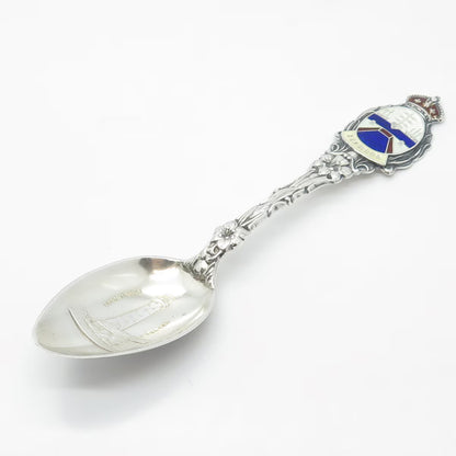 925 Sterling Silver Antique Enamel "Bermuda" Floral Spoon