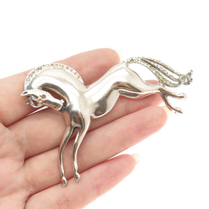 925 Sterling Silver Antique Art Deco Rhinestone Frisky Horse Pin Brooch