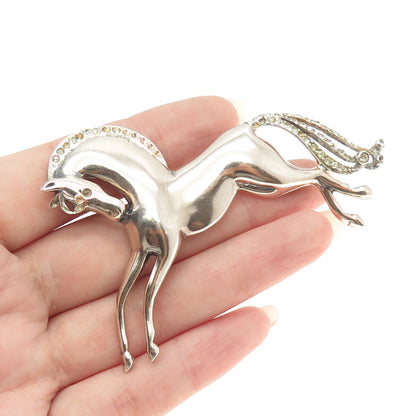925 Sterling Silver Antique Art Deco Rhinestone Frisky Horse Pin Brooch