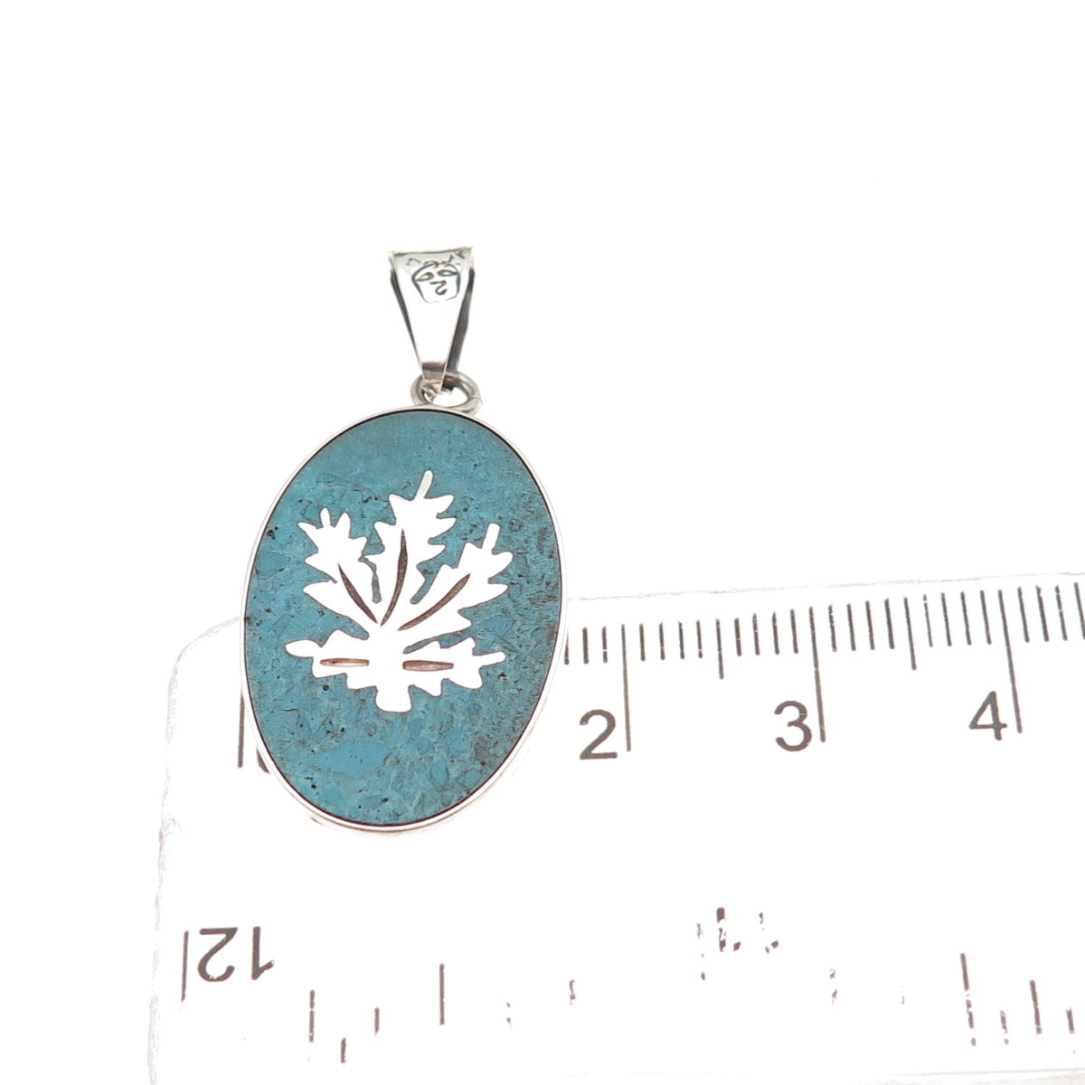 925 Sterling Silver Vintage Mexico Real Turquoise Cannabis Leaf Charm Pendant