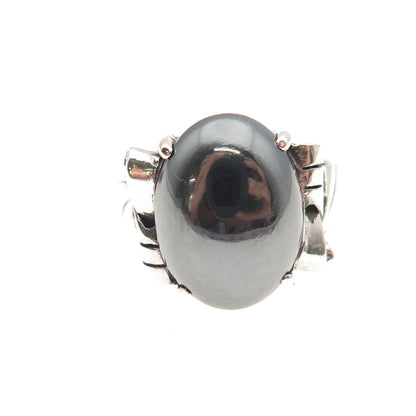 925 Sterling Silver Antique Art Deco Real Hematite Oxidized Ring Size 6.25