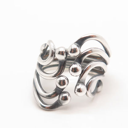 925 Sterling Silver Vintage Bead Wide Ring Size 10