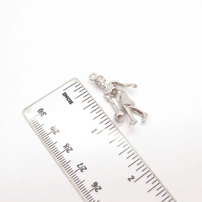 925 Sterling Silver Vintage Bowling Girl Pendant