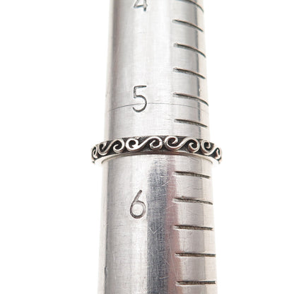 925 Sterling Silver Vintage Swirl Stackable Oxidized Band Ring Size 5.5