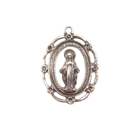 925 Sterling Silver Antique Art Deco St. Mary Miraculous Oxidized Charm Pendant