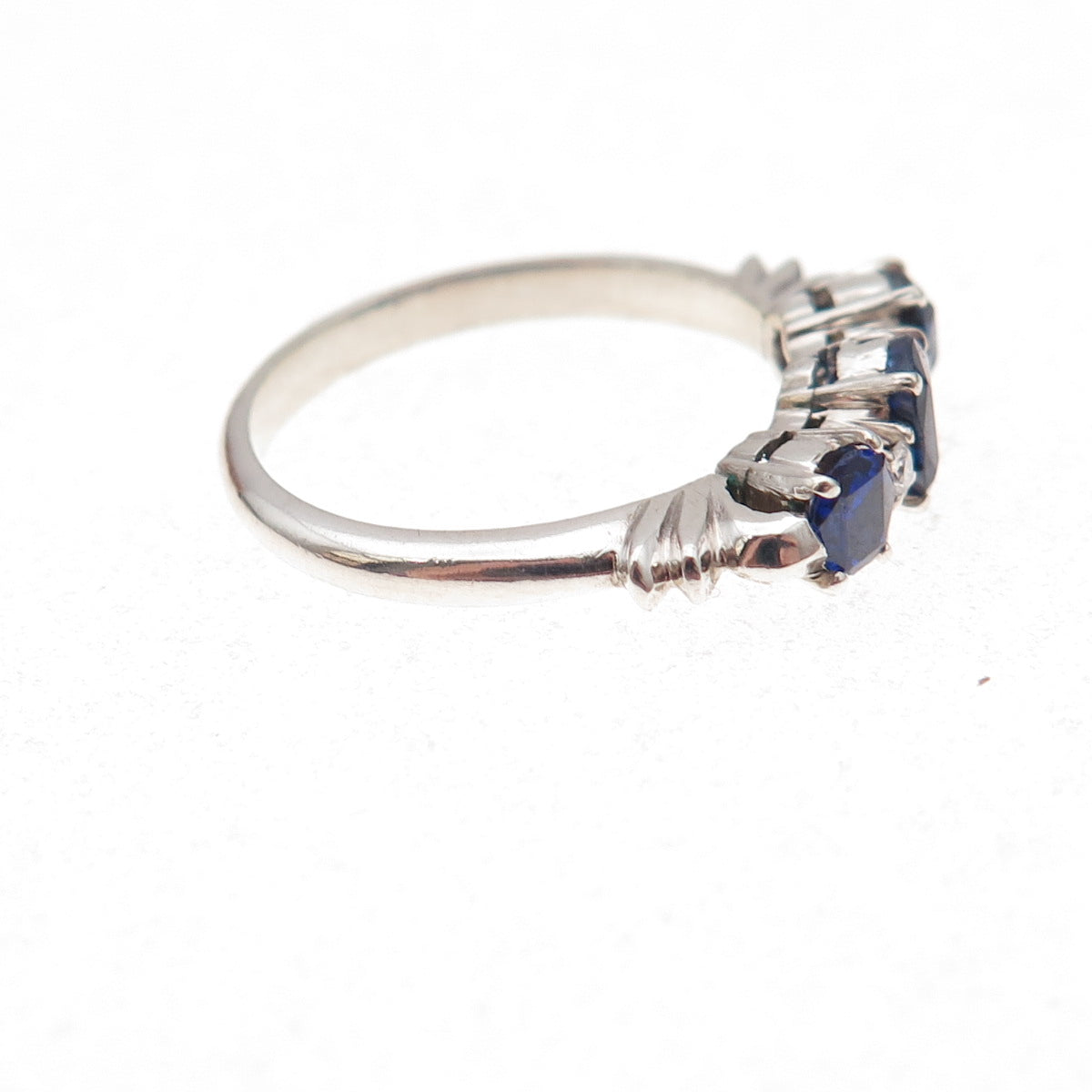925 Sterling Silver Antique Art Deco Real Diamond & Sapphire Ring Size 7