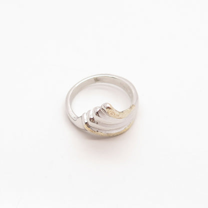 925 Sterling Silver 2-Tone Vintage Ribbed Ring Size 6